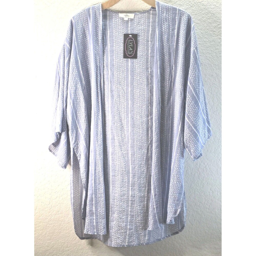 Entro Dusty Blue Print Kimono Cardigan Women S Open Front Boho Lightweight Rayon - Picture 2 of 8